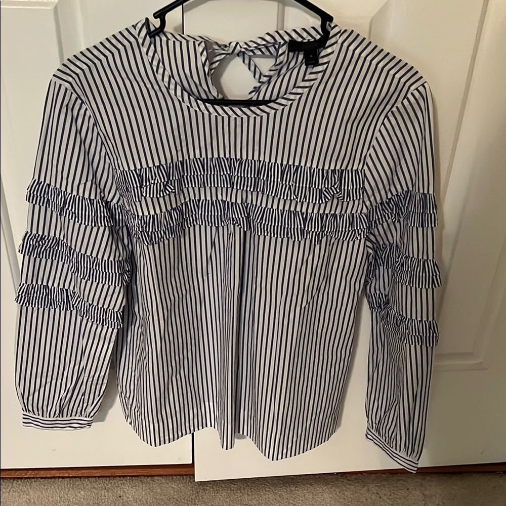 J. Crew Black and White Ruffled 3/4 Sleeve Blouse